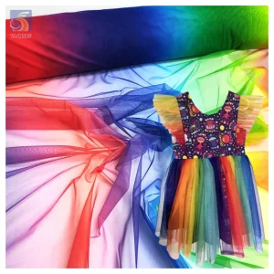 Children's Mesh Fabric Print Quality Fabric Blue Yellow and Red Colours rainbow Tulle Fabric