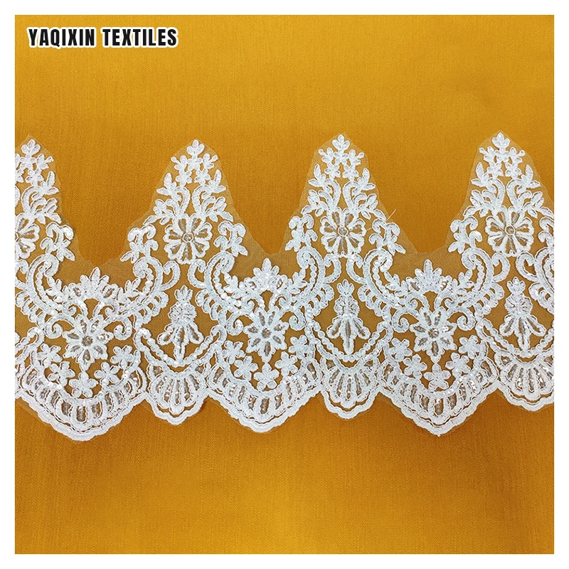 KFE005 2025 New Arrival African Nigerian Lace Trim for Bridal Wedding 28cm Sequins Lace Trim Textile - 图片 5