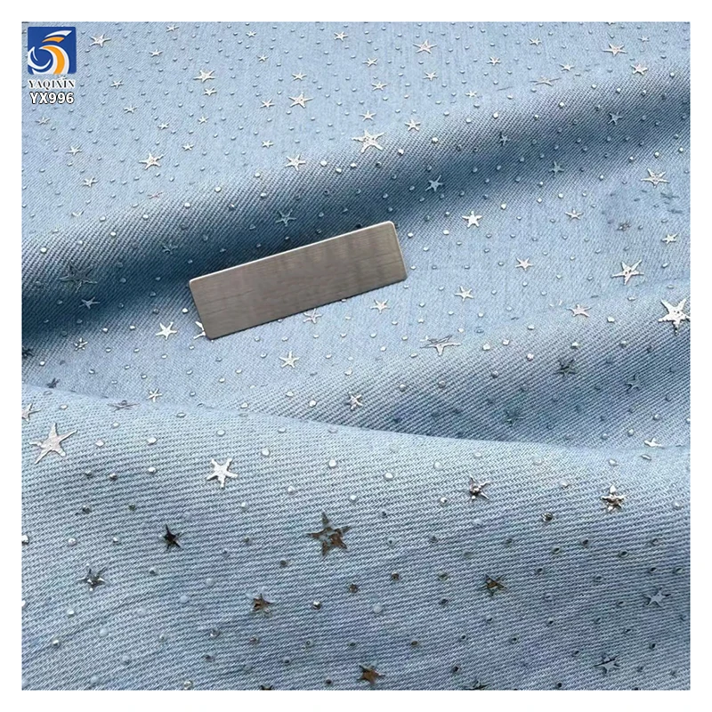 YX996 150cm 220g/m² Fashion Denim Fabric With Silver Stars Dots Cotton Denim Fabric for Girl's Autumn Pants and Jackets - 图片 4