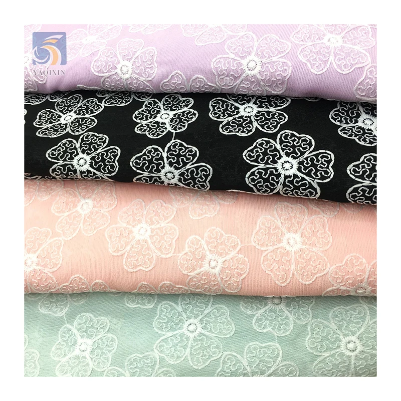 YX2724 High Quality Milk Silk White Flowers Chiffon Fabric for Dress Fancy Embroidery Chiffon Fabric - 图片 6