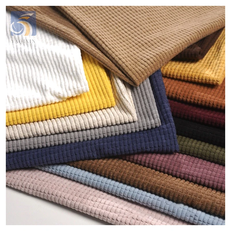 High Quality 4.5W Stock Polyester Corduroy Fabrics Stretch Heavy 340gsm Plaid Corduroy Dress Jacket Coat Fabric - 图片 2