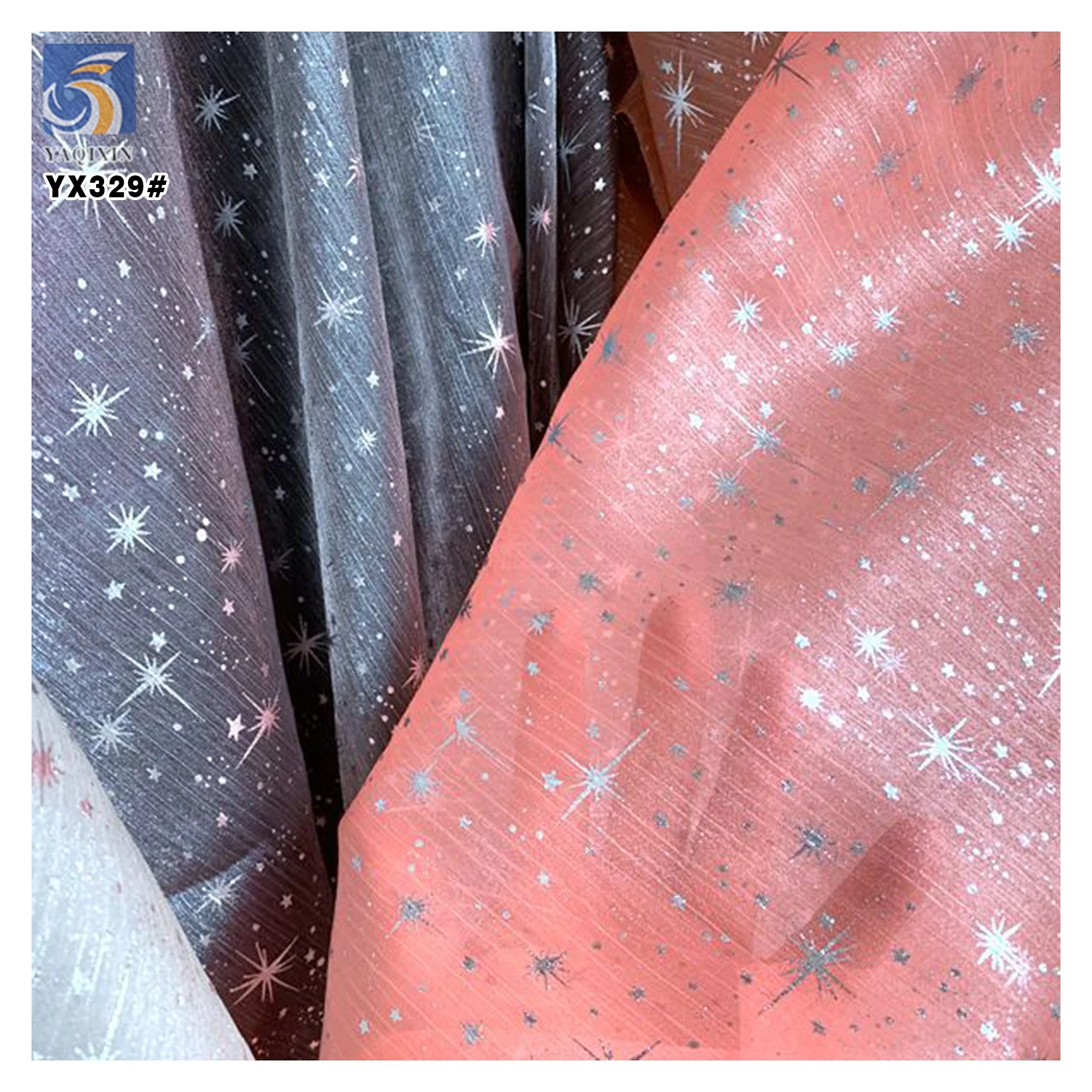 YX330 Fashion Silver Foil Print Crinkle Organza Fabric for Accessories Toy Fabric Scarf Dress Fabric Ready-made Samples - 图片 4