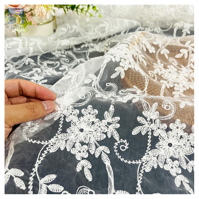 High Quality Pure Cotton French Wedding Lace Fabric Flower Water Soluble Embroidery Mesh Lace Embroidered Fabric - 图片 3