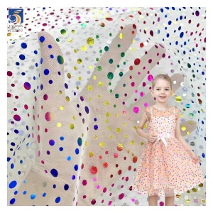 YX334 New Arrivals Polyester Foil Printing Mesh Colored Large and Small Dots Tulle Fabric Ballet Skirt Girls Tutu Fabric