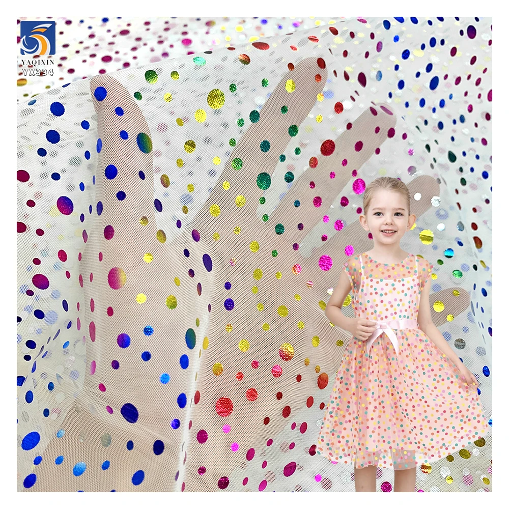 YX334 New Arrivals Polyester Foil Printing Mesh Colored Large and Small Dots Tulle Fabric Ballet Skirt Girls Tutu Fabric