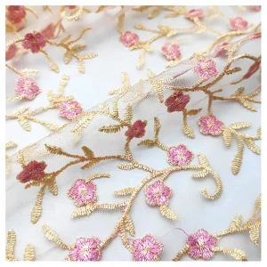 Indian Luxury Embroidered Floral Mesh Lace Fabric Tulle Embroidery Fabric for Women