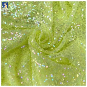 YX749 Personalized Embroidered 5MM Holographic Transparent Sequins Fabric 200gsm Colorful Laser Sequins Fabric for Headwear...