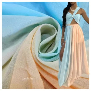 YX23624 Beautiful Two-Tone Blue Skin Tone Ombre Fabric Polyester Dubai Pearl Chiffon Gradient Printed Fabric Wholesale