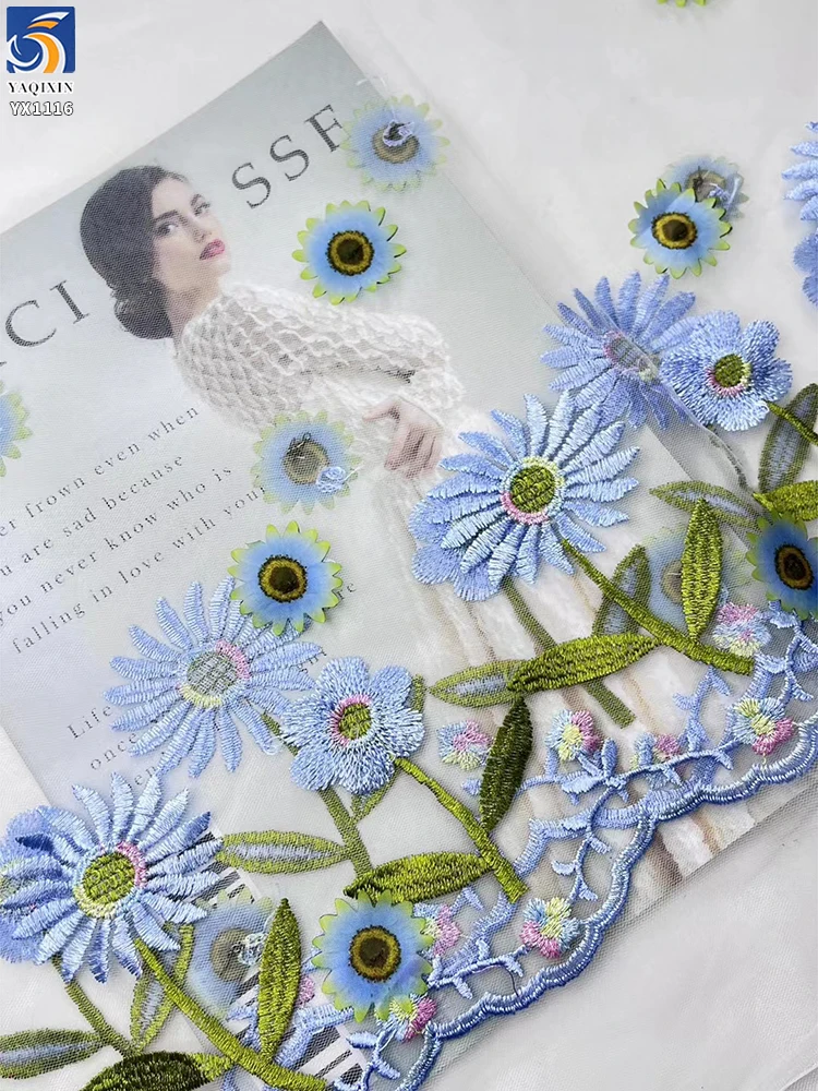 YX1116 Classic Chinese Embroidered Fabric 140cm Width Floral Grass Plant Pattern Colorful Embroidery Tulle Fabric for Hanfu - 图片 4