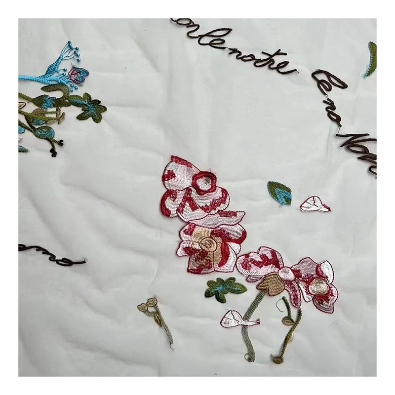 China Style Custom Embroidered Flower Tulle Fabric Lace Embroidery Woman Dress Fabric - 图片 4