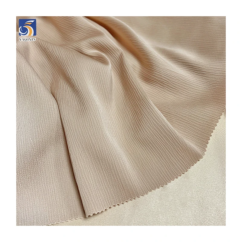 YX54 Beige Luxury Soft 100% Polyester Shimmer Wrinkled Matte Satin Crepe Back Satin Fabric for Garment Fashion - 图片 5
