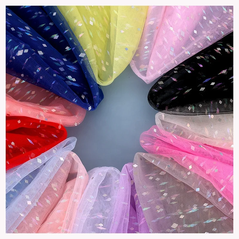DX112 2026 New Fashion Tulle Rainbow Meteor Shower Hot Stamping Printing Pattern Mesh Tulle Fabric for Princess Dress - 图片 3