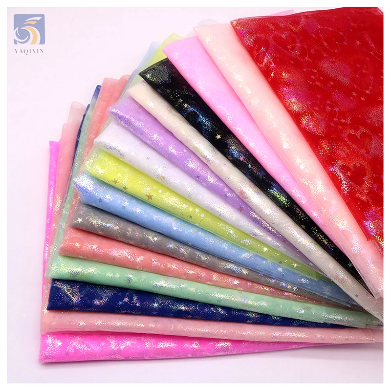 YX2350 Romantic Valentine's Day Design Polyester Print Fabric Meteor Love Design Printing Glitter Tulle Mesh Dress Fabric - 图片 6