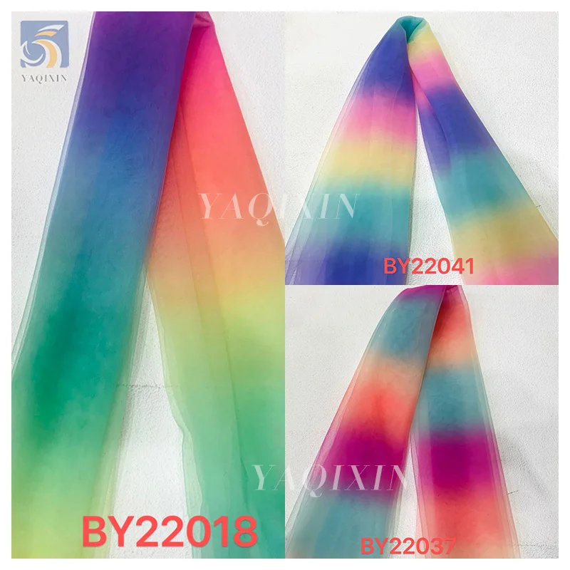 YX2533 Zhongda Market Custom Printed Rainbow Tulle Fabric Per Yards Gradient Polyester Nylon Mesh Rainbow Fabric Christmas - 图片 3