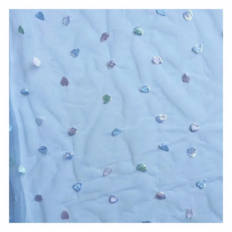 SCX004 Wholesale Embroidered Heart Shape Glitter Symphony Sequins Tulle Fabric Mesh for Kids Skirt - 图片 5