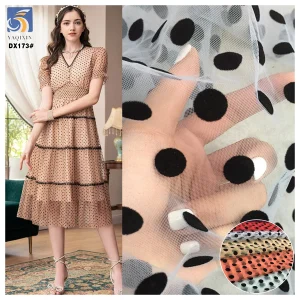 0.8CM/1.5CM Soft Polyester Tulle Black Swiss Polka Dot Flocking Mesh Tulle Fabric for Casual Dress
