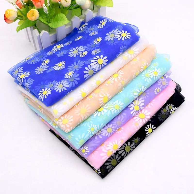 YX103 Daisy Fabric,Daisy Print Tulle Fabric,Soft Mesh Print Daisy Fabric for Doll Dress/Tutu Dress