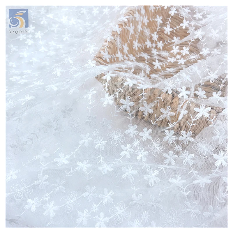 Wholesale Custom Low Price Lace Fabric Cotton Embroidery Mesh White Lace Fabric for Wedding Dress Gowns - 图片 4
