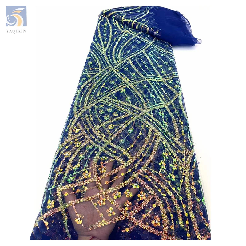 French Laces Fabrics High Quality Tulle Embroidery Golden Floral Fabric African Shiny Glitter Tassel Lace Fabric - 图片 6