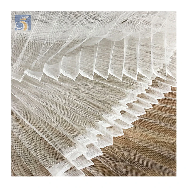 Wholesale 100 Polyester Knitted Wedding Fabric Solid 36A Hard Mesh Folding 2cm Pleated Tulle Fabric - 图片 3