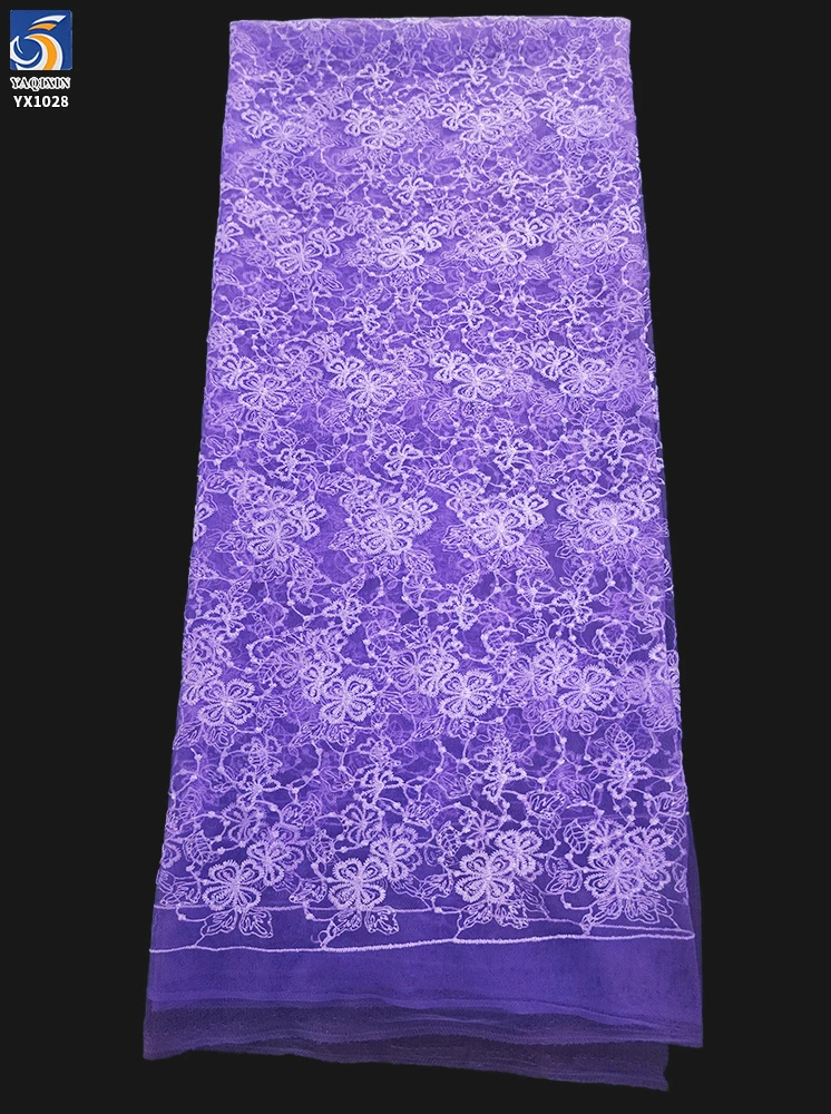 YX1028 Purple Embroidery Tulle Mesh Fabrics Textiles for Girls Short Skirt Lightweight Tulle Fabric Clothing-Skirt - 图片 3