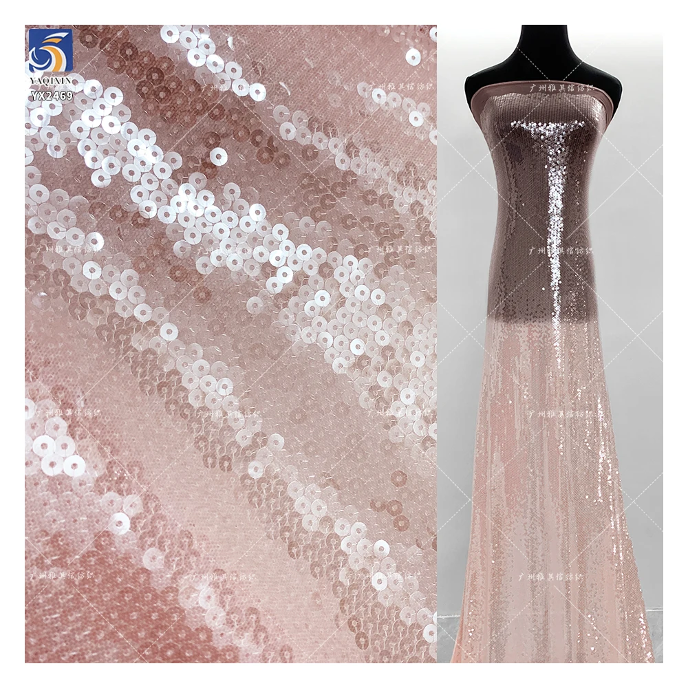 YX2469 Nude Transparent Payette Sequin Fabric Lace Sheer 3mm Sequin Fabric for Stage Model Performance Dance Dress