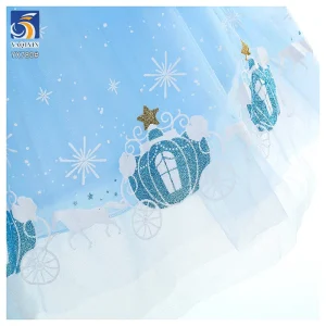 YX780 Christmas Winter Snowflake Print Tulle Fabric Polyester Knitted Princess Dress Snowflake Tulle Mesh Fabric for Girls
