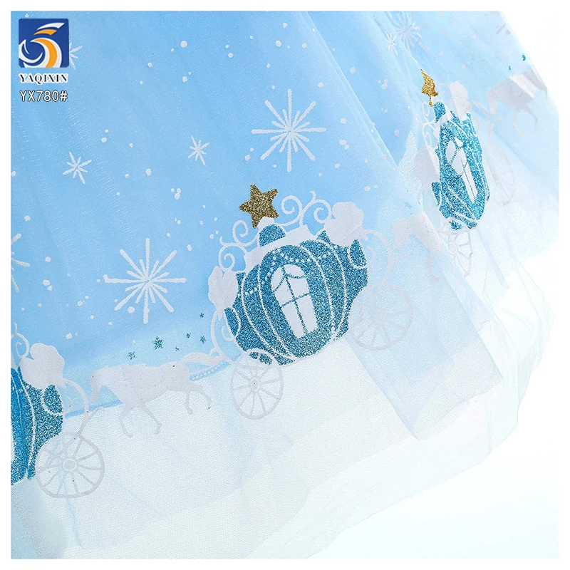 YX780 Christmas Winter Snowflake Print Tulle Fabric Polyester Knitted Princess Dress Snowflake Tulle Mesh Fabric for Girls