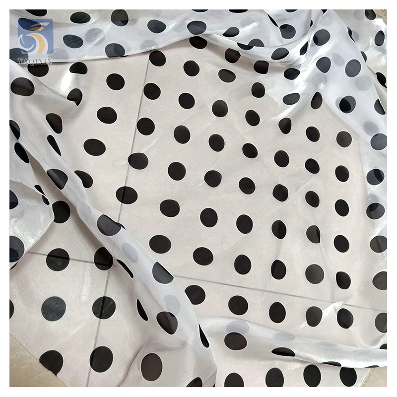 Classic Black 2cm Polka Dot Dress Fabrics Transparent Soft Polyester Liquid Organza Digital Print Fabric for Dress Skirt - 图片 3