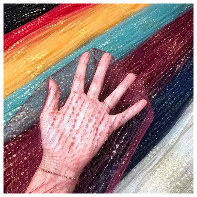 2026 Latest Tulle Mesh Fabric for Wedding Bridal Foil Printing Dot Golden Glitter Flash 100 Polyester Tulle Fabric - 图片 6