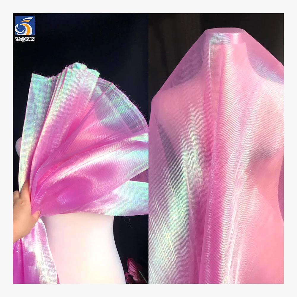 YX786 Fantasy 100% Polyester Sheer Sky Blue Organza Pleated Fabric for Lingerie Home Clothes and Stage Wear - 图片 5