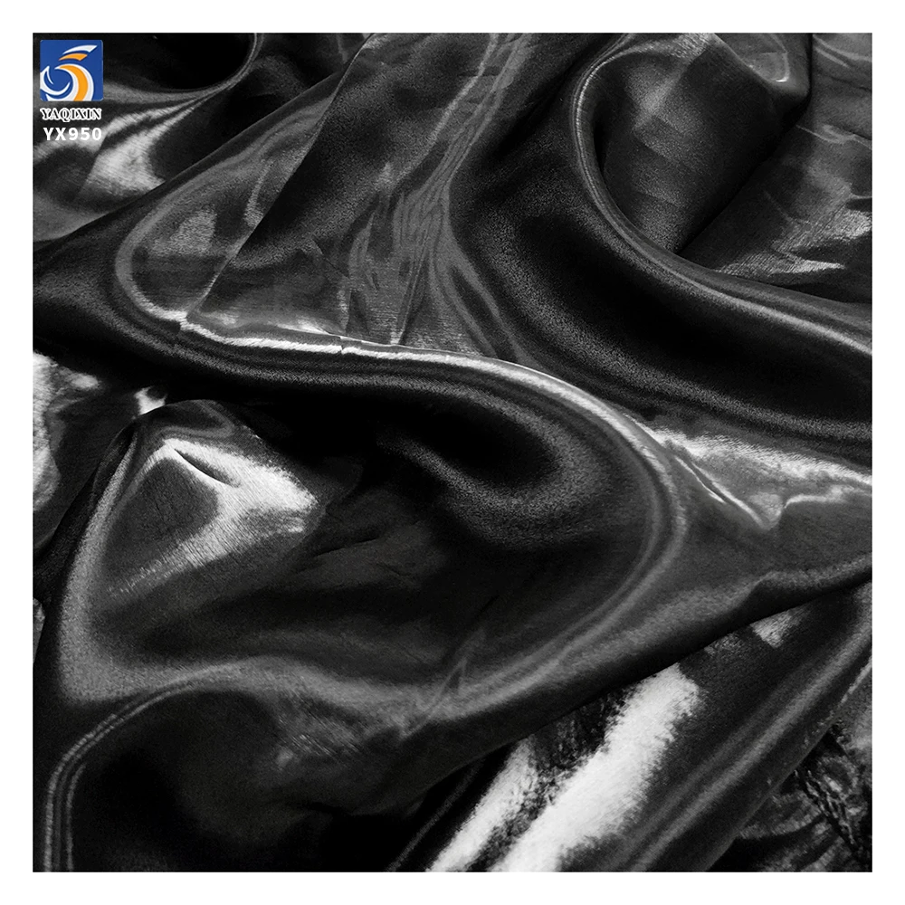 YX581-3 Black Premium Flowing Metallic Sheen Wedding Dress Organza - Silk Liquid Fabric for Bridal Accessories & Designer DIY - 图片 5