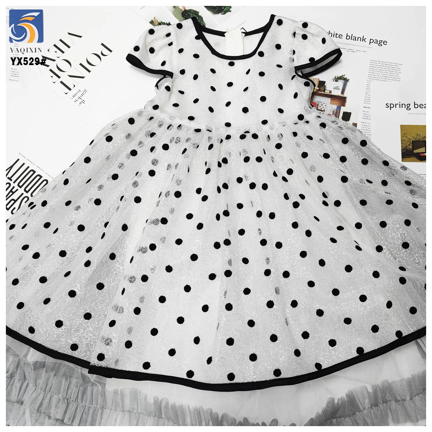 YX529 China 2025 New Technology Fabric Polyester Black Flocking Mesh Fabric 1cm Polka Dot Fabric for Dresses - 图片 6