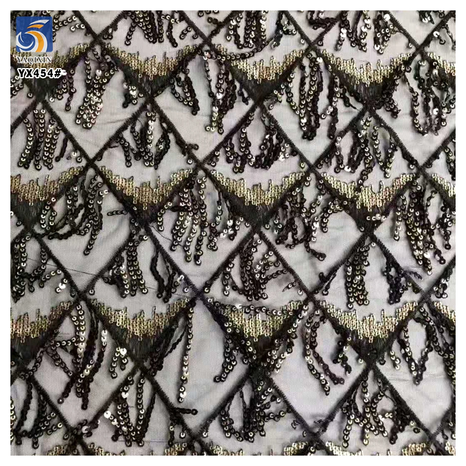 YX454 Spot Wholesale Tassel Sequin Mesh Fabric for Women's Dress - 图片 4