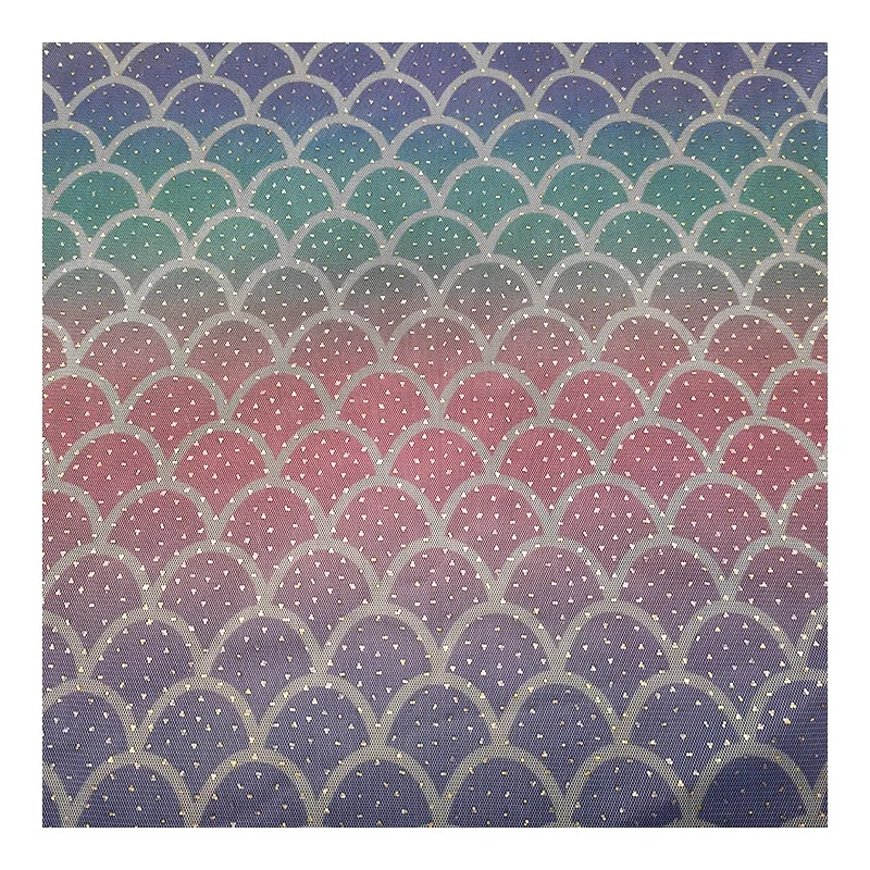 KT17 Digitally Printed Tulle Fabric Fish Scale Color Printing Mesh Fabric Tulle with Gold Glitter Dot - 图片 4