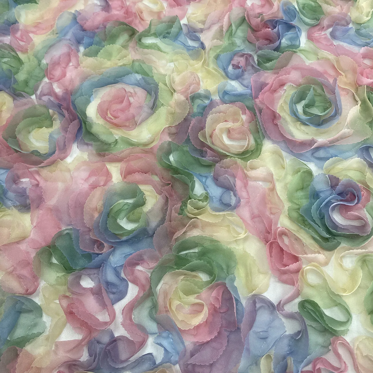 TDS002 New Arrival Gradient 3D Rose Flower Tulle Lace Fabric Chiffon Rose Embroidered Tulle Fabric for Dresses - 图片 6
