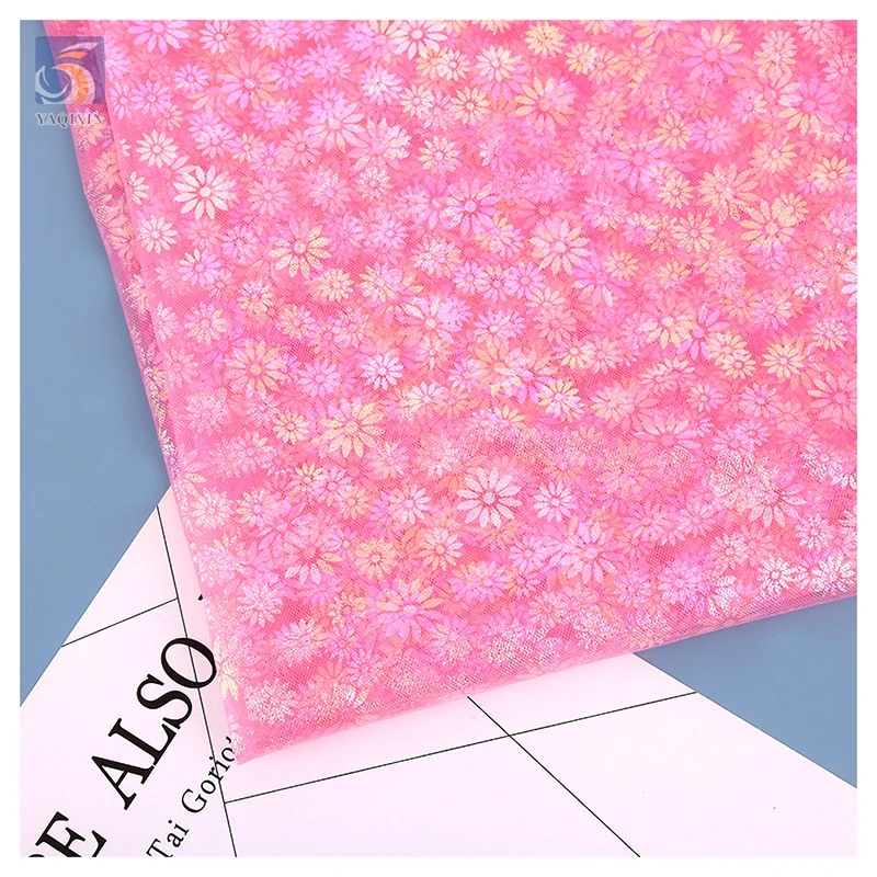 2024 New Trend Textile Color Foil Printing Floral Polyester Material Fabric Net Tulle Mesh Printed Dress Fabric - 图片 4