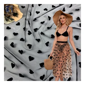 Factory Low Price Wholesale Price Tulle Fabric Heart Flocked Mesh Bra Tulle Fabric Novel Tulle 5 Yards