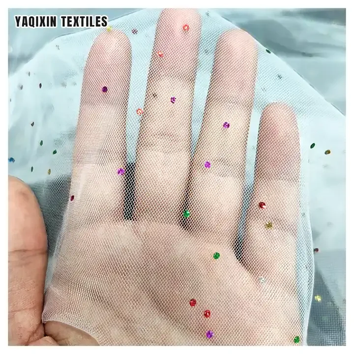 Guangzhou Zhongda Factory Prices Multi-color Shiny Sparkle 100 Polyester Net Tulle Mesh Fabric by the Yards - 图片 4