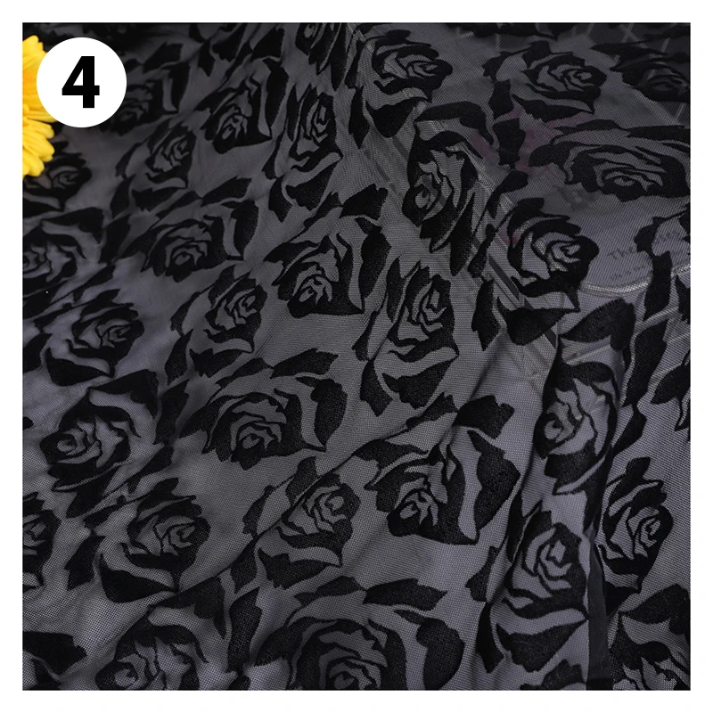 2024 Custom Design Pattern Flock Stretch Tulle Fabric Nylon Spandex Stretch Flocked Mesh Tulle Fabric for Dress - 图片 4