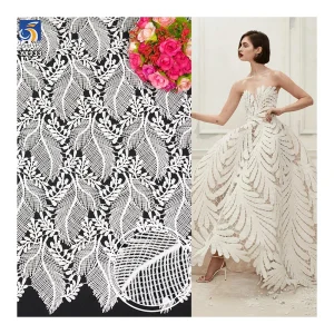 YX933 Latest Design 150gsm Water Soluble Feather Lace Fabric High Quality Full-Length Milk Silk Eyelash Lace Dress Fabric