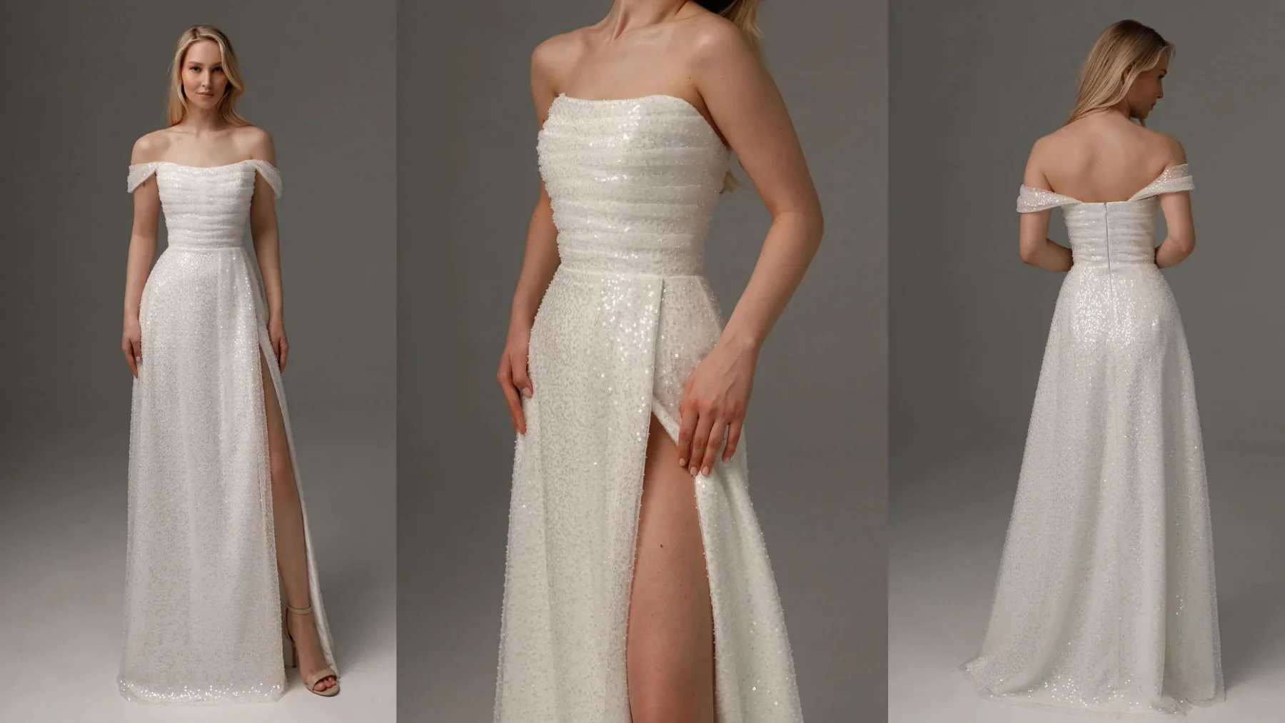 YX2390-1 Wholesale Transparent White Sequin Beads Tulle Fabric Wedding Dress Lace Fabric for Bridal Customization - 图片 6