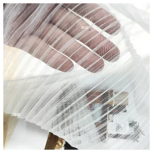 Good Price Polyester Pleated Elastic Wrinkle Pure White Tulle Mesh Fabrics for Clothing Wedding Dress