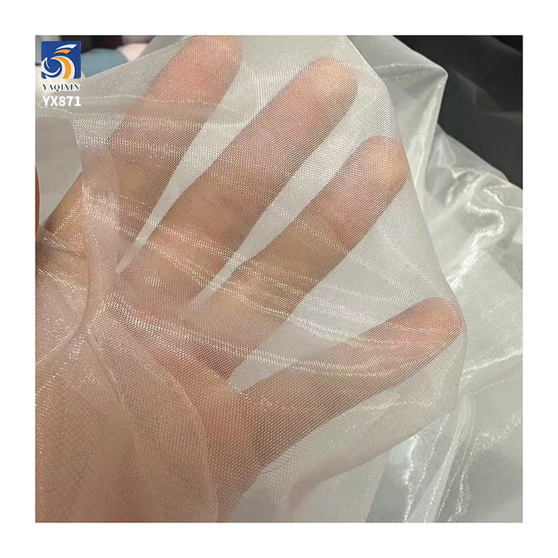YX871 High Quality Transparent Shimmer 100% Nylon Tulle Fabric Knitted Nylon Hard Mesh Net Tulle Fabric for Corset Dresses - 图片 5