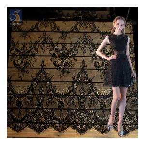 YX2643 3M*1.5M Hot Sale Wholesale Price Cheap Black Chantilly Lace Fabric Fashion Lace Dress Eyelash Lace Fabric