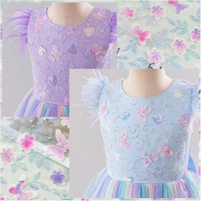 YX808 Butterfly Floral 3D Embroidery Knitted Mesh Fabric With Small Sequins Shiny Girl's Princess Dress Tulle Fabric - 图片 3