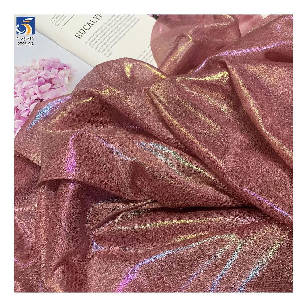 YX940 100gsm Dreamlike 100% Polyester Glossy Holographic Fabric Knit Fantasy Hot Film Glitter Lurex Chiffon Fabric - 图片 4