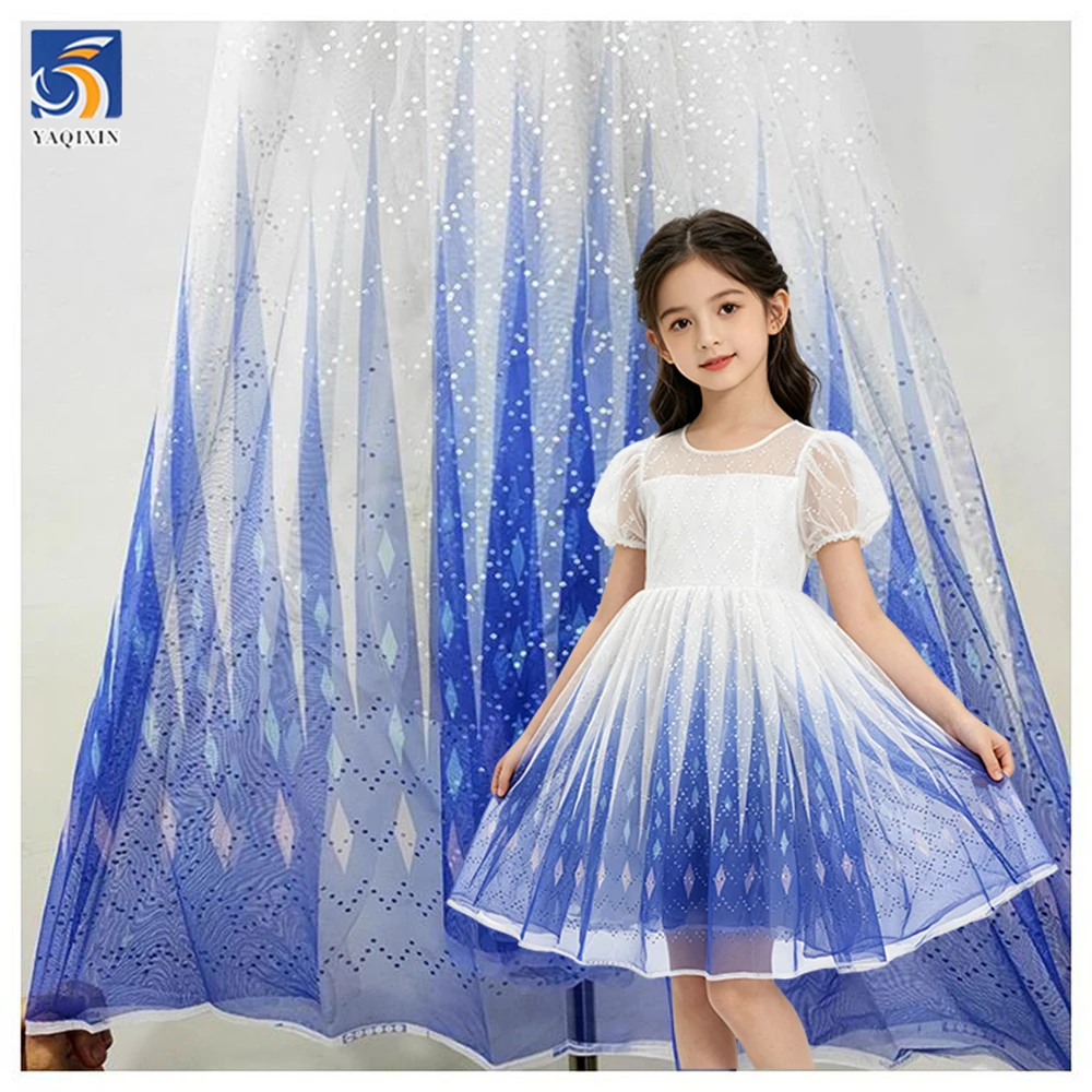 KT16 Wholesale Mesh Tulle Print Fabric Elsa Dress up Girls Fancy Cosplay Kids Princess Tulle Printed Dress Fabric