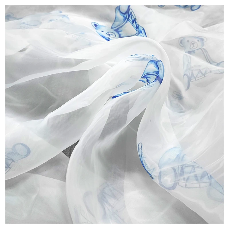 YAQIXIN Fabric Textile Manufacturer 100Polyester Fabric Printed Teddy Bear Animal Digital Print Organza Fabric - 图片 6
