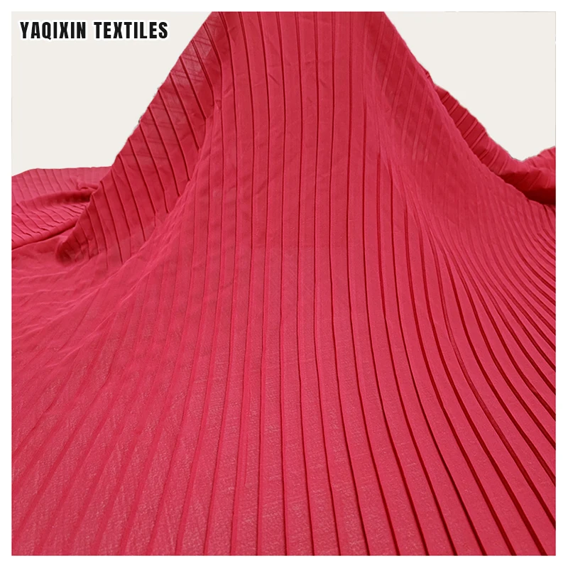 Guangzhou Golden Supplier OEM Soft Stretch Accordion Pleats Read Chiffon Fabric for Scarf/Dress - 图片 3